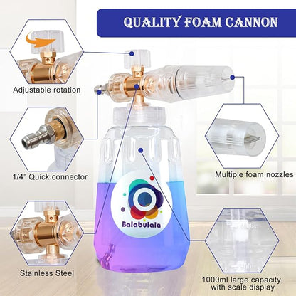 Foam Cannon for Pressure Washer with Dual Connector, Balabulala Car Foam Cannon with Dual Adapter, 1/4" Quick Connect,4200 PSI