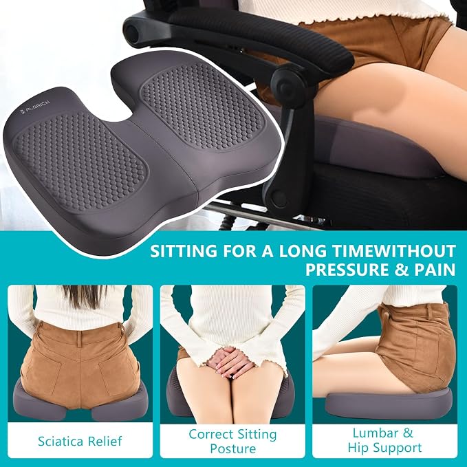 FLORICH 3 PCS Seat Cushion for Carseat Lumbar Support Pillow Car Neck Headrest Pillows Memory Foam Gel Memory Foam Massage Point Seat Pads Pressure Relief Back Cushion for Office Chair(Grey)