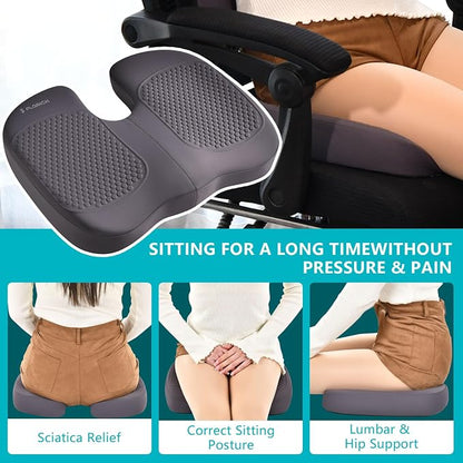 FLORICH 3 PCS Seat Cushion for Carseat Lumbar Support Pillow Car Neck Headrest Pillows Memory Foam Gel Memory Foam Massage Point Seat Pads Pressure Relief Back Cushion for Office Chair(Grey)