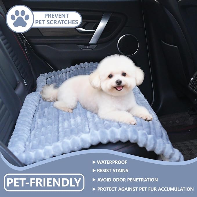 Dog Car Seat Waterproof Bed Cover Non-Slip Car Back Seat Soft and Comfortabl Pet Bed Mat Car Blanket for Travel Backseat Extender Seat Covers Dog Bed for Cars Trucks and SUVs (Light Grey 23.6” x 51”)
