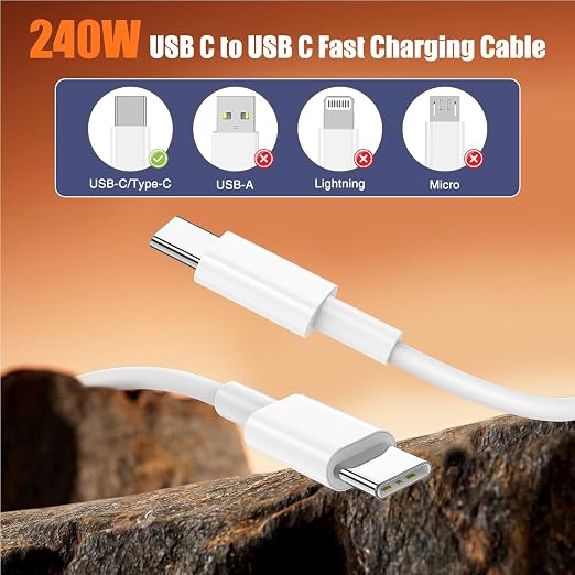 240W USB C to USB C Cable 2-Pack 6.6FT,Type C Fast Charging Cable for iPhone Air 17 16e 16 15 Pro Plus Pro Max，for Galaxy S25/S24, for iPad Pro/Air/mini, for MacBook Pro/Air and More