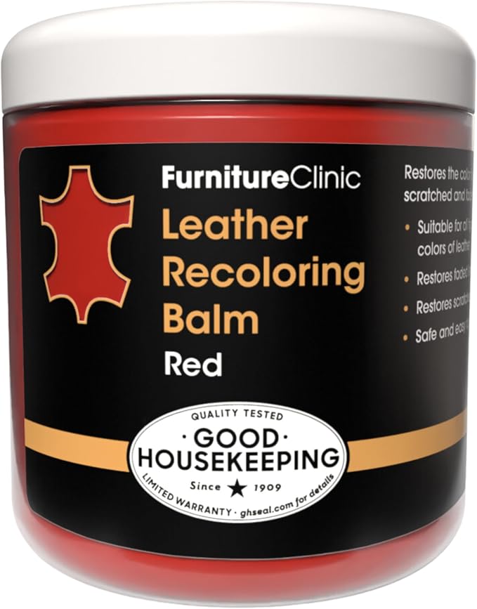 Furniture Clinic The Original Leather Recoloring Balm | Red Leather Dye | Repair Scratched, Faded, & Worn Leather | Restore Your Leather Couches, Sofas, Car Seats, and Furniture | 250 ml / 8.5 fl oz