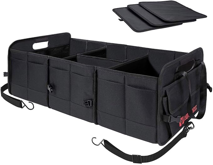 AUTOARK Multipurpose Car Trunk Organizer with Straps,Non-Slip Waterproof Bottom,Durable Collapsible Adjustable Compartments Cargo Storage,Upgraded Handle,AK-072