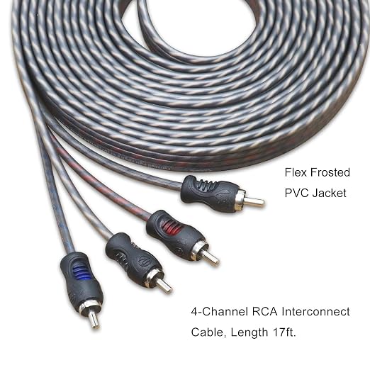 RECOIL RCI417 100% Oxygen Free Copper 17ft 4 Channel RCA Audio Cable Twisted Pair with Noise Reduction, Speaker