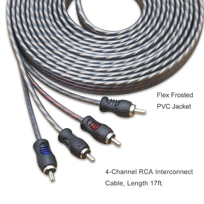 RECOIL RCI417 100% Oxygen Free Copper 17ft 4 Channel RCA Audio Cable Twisted Pair with Noise Reduction, Speaker