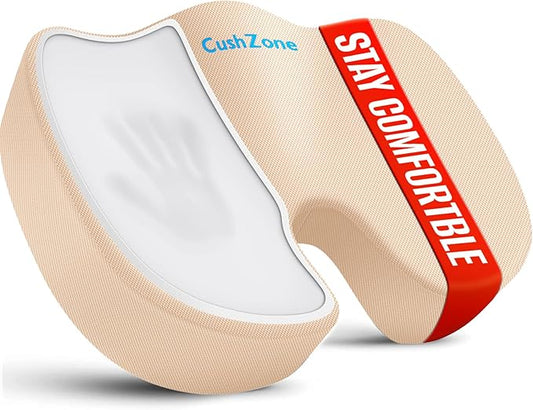 CushZone Seat Cushion, Office Chair Cushions, Car Seat Cushion, Non-Slip Sciatica & Back Coccyx Tailbone Pain Relief Chair Pad, Memory Foam (Khaki)