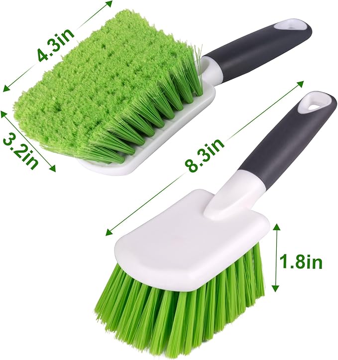 2 Pack Car Wash Brush, Tire Brush for Cleaning Tires, Soft & Stiff Bristle Wheel Cleaner, Car Cleaning Supplies for Wheels, Rims, Carpet, Truck, SUV, Moto, RV, Motorcycle