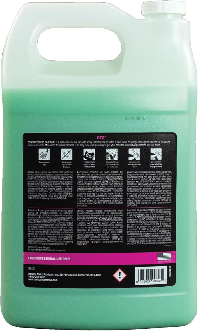Malco OTG Waterless Car Wash (1 Gal) - 100% Waterless Car Wash Spray/No Water or Bucket Needed/Safe and Effective Cleaning Solution for Cars/Great for On The Go or Regular Use (199401)