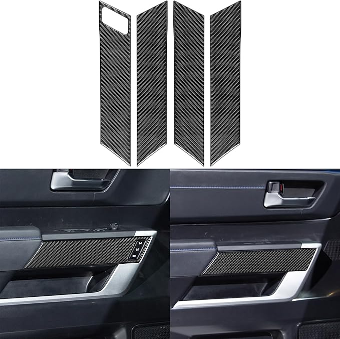 NVCNX Real Premium Carbon Fiber for Toyota Tundra 2022-2026 / Sequoia 2023-2026 2024 2025 Door Armrest Panel Cover Interior Trim Accessories Overlay Sticker 4PCs with Seat Memory not for Extended Cab