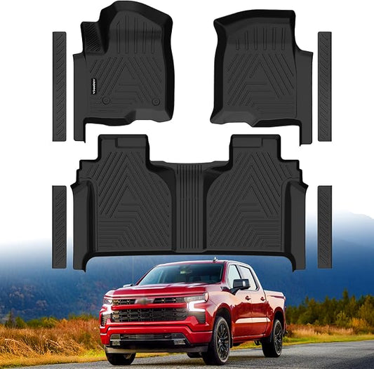 Floor Mats for 2019-2025 Chevy Silverado/GMC Sierra 1500 Crew Cab, 2020-2025 Chevrolet Silverado/GMC Sierra 2500HD/3500HD Crew Cab with Rear Under-Seat Storage, Floor Liners for Silverado Accessories