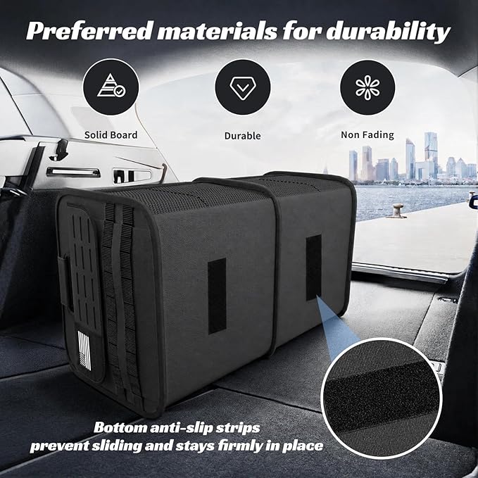 Sposuit Car Trunk Organizer for SUV - 70L Collapsible Tactical MOLLE Car Storage with Reinforced Handles & Multiple Pockets, Sturdy Trunk Organizers for Groceries, Tools & Outdoor Storage (Black)