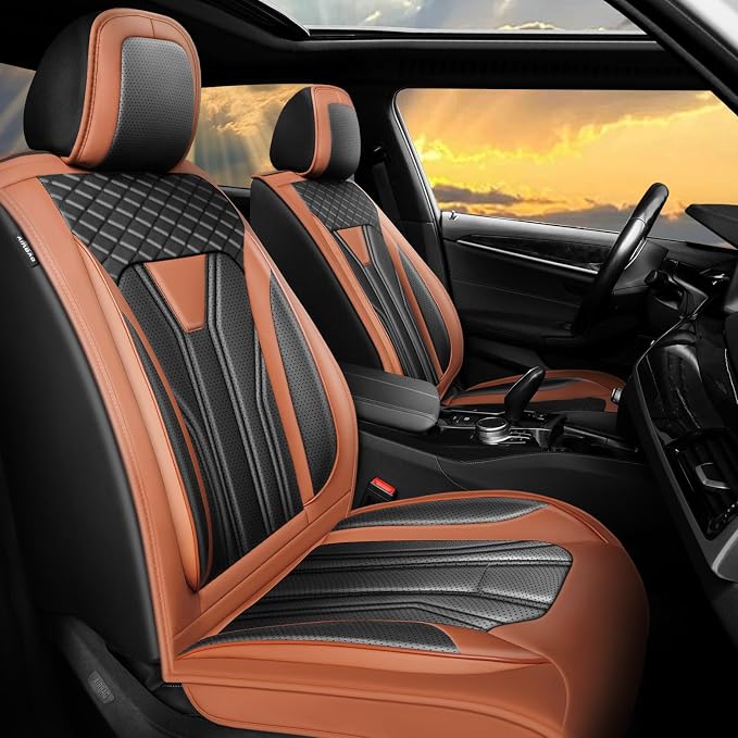 Car Seat Covers Fit for Jeep 5 Seats Wagoneer 2022-2025 2026 - Premium Leather, Waterproof & Breathable，All-Weather Seat Cushion Protecto & Airbag Compatible, Full Set Brown & Black