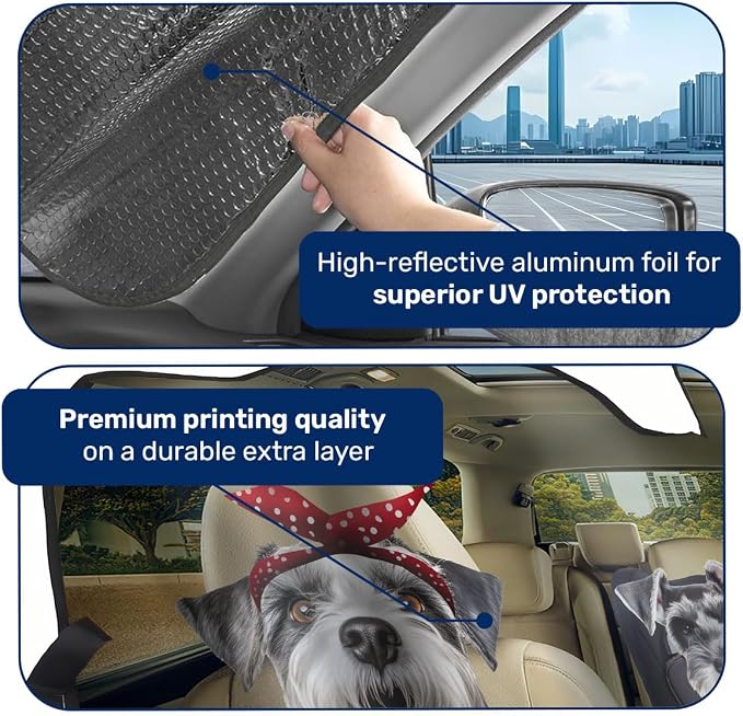 GENANY Cute Miniature Schnauzer Dog Family Funny Windshield Sun Shade for Car SUV Truck (55x30 Inches), Sun Shade Windshield, Protector Blocks UV, Spring Car Decor