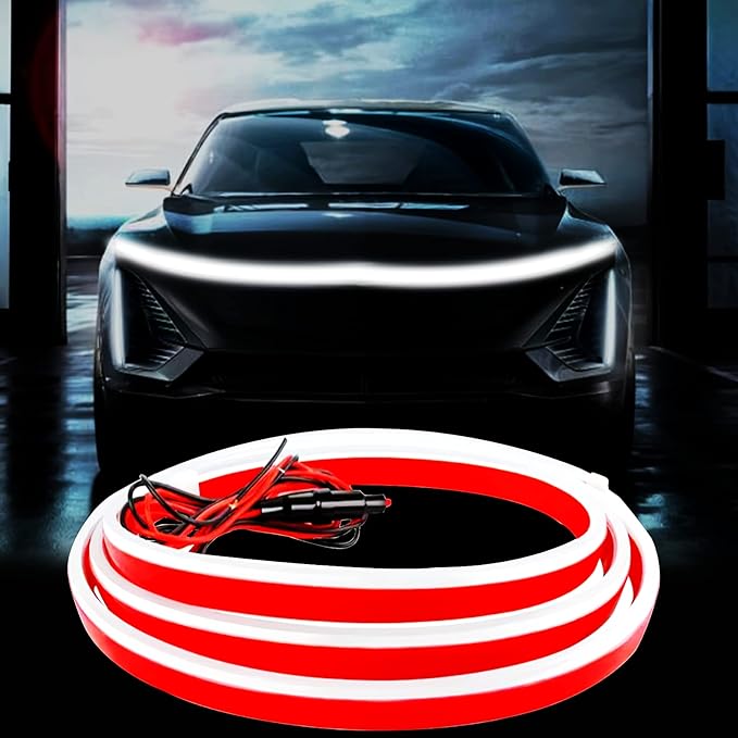 Car LED Hood Light Strip for Cars, SUVs, Trucks, White, 70 Inch | 12V, Flexible Waterproof, Daytime Running Lights, Universal Engine Cover Decoration, Dynamic Scan Start-up Effect