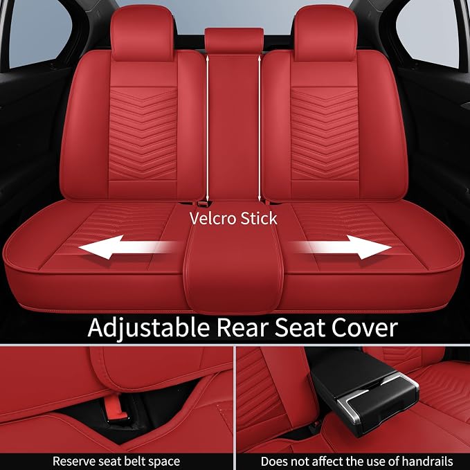 HChengkikz Nappa Leather Car Seat Covers Full Set, Red Car seat Protector 5 Seats, Waterproof Car Seat Cushion, Universal Automotive Seat Covers Fit for SUV Truck Pick-up Sedan, Front and Rear