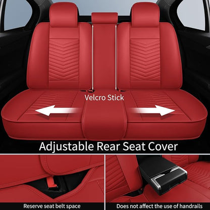 HChengkikz Nappa Leather Car Seat Covers Full Set, Red Car seat Protector 5 Seats, Waterproof Car Seat Cushion, Universal Automotive Seat Covers Fit for SUV Truck Pick-up Sedan, Front and Rear