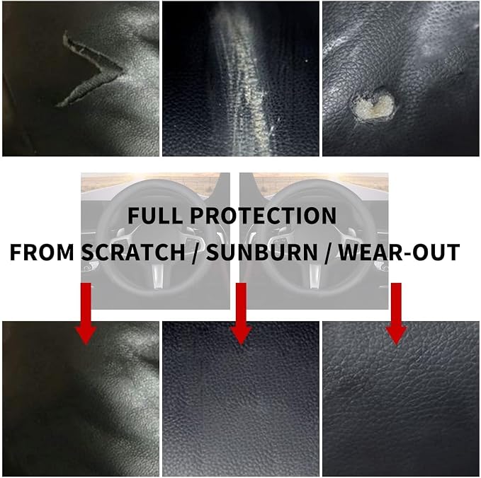 D Shape Steering Wheel Cover,Universal 14.5-15 Inch Car Black Leather Steering Wheel Wrap with Better Sport Grip for Men Women,Fit D Shaped Flat Bottom Steering Wheel