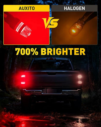 AUXITO 3157 LED Bulbs Red, 3156 LED Tail Brake Light Bulb, 700% Brighter 3057 4157 4156 3457 4057 4114 LED Bulbs with Projector for Exterior Stop Reverse Turn Signal Brake Tail Maker Lights, Pack of 2