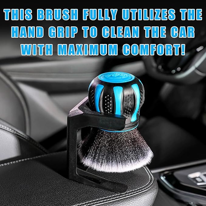 Ziciner Ultra Soft Detailing Brushes, Car XL Synthetic Brush Comes with Storage Rack, Auto Interior Dusting Brush Cleaning Tool Covers Large Area Inside or Outside Vehicles (Lake Blue)