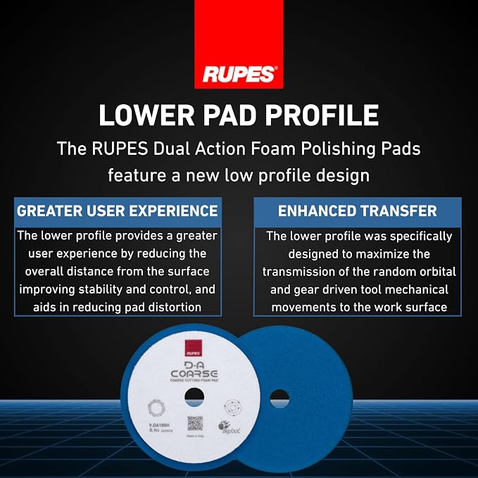 RUPES 9.DA180H Pack of 12 Blue D-A Coarse Cutting Foam Pads 180mm | Ideal for Paint Correction & Gloss Enhancement | Mild to Severe Defect Removal | Compatible with 6" Backing Plate