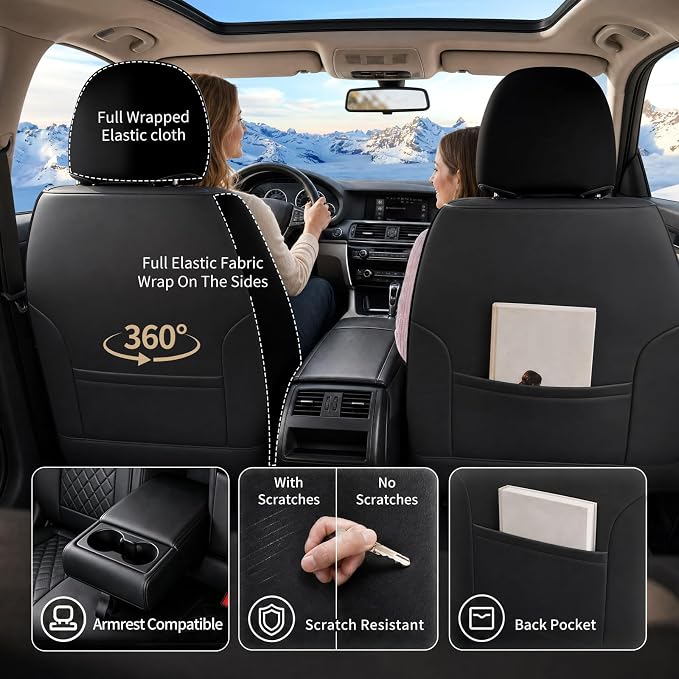 Car Seat Covers Compatible with Hyundai Elantra 2017-2025 2026 - Waterproof & Breathable Luxury Leather All-Weather Seat Cushions Protectors,Airbag Compatible,Only 2 Front seat Covers (Black)