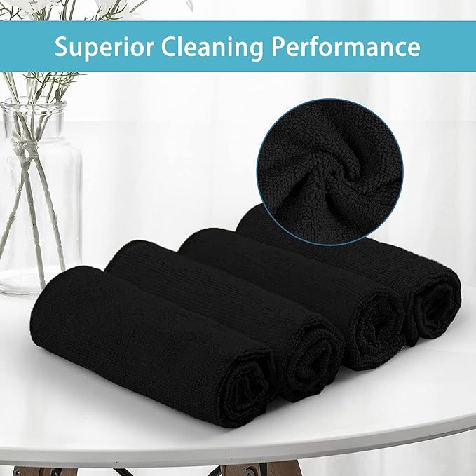 HOMEXCEL Black Microfiber Cleaning Cloth 600 Pack, Microfiber Towel for Cars, Lint Free, Scratch-Free, Highly Absorbent, and Cleaning Rags for House, Window and Glass, Cars, TV Screen 11.5 X11.5 inch