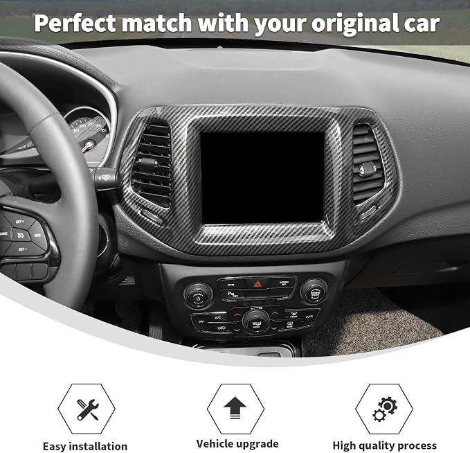 Linskip Information Screen Trim Compatible with 2017 2018 2019 2020 2021 Jeep Compass, Air Vent Covers for Jeep Compass Interior Accessories(Black Carbon Fiber)