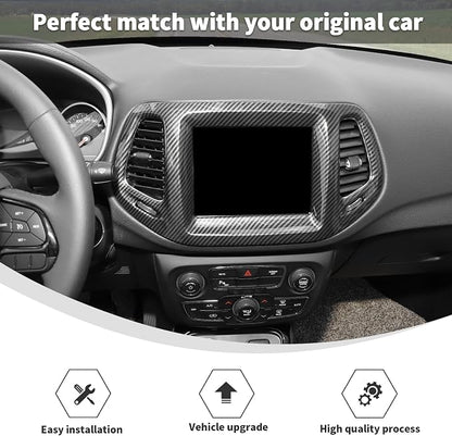 Linskip Information Screen Trim Compatible with 2017 2018 2019 2020 2021 Jeep Compass, Air Vent Covers for Jeep Compass Interior Accessories(Black Carbon Fiber)