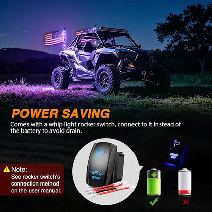 Nilight LED Whip Light 2PC 2FT Spiral RGB Antenna Whips with Spring Base, App/Remote Control DIY Chasing Patterns Brake & Reverse Turn Signal Lights for Side by Side ATV UTV RZR Can-Am Buggy Jeep