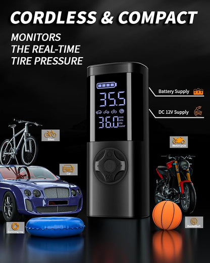 TEMOLA Portable Car Jump Starter with Air Compressor, 150PSI Car Battery Jump Starter, 12V Battery Jumper Starter Portable, Tire Inflator with LCD Display & LED Light for Gas and Diesel Vehicles