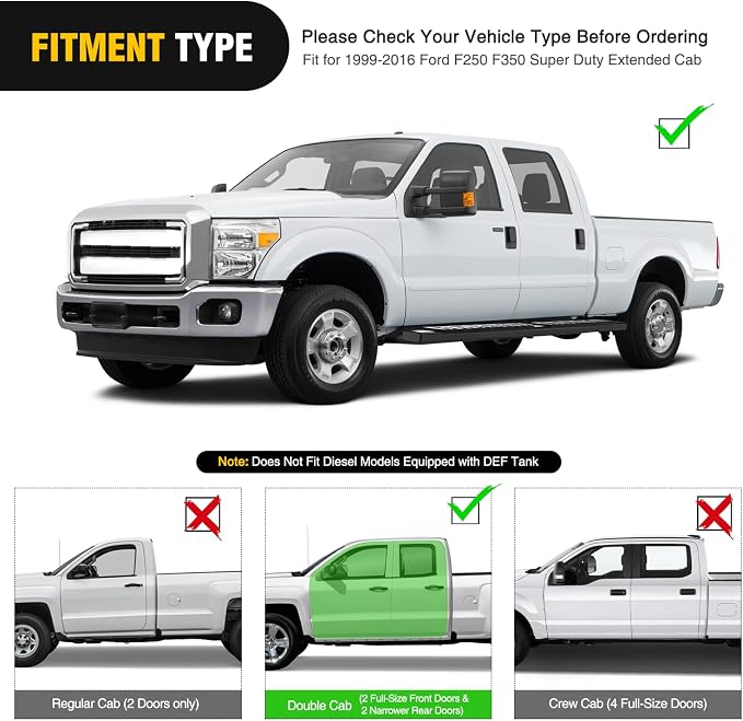 Nilight Running Boards for 1999-2016 Ford F250 F350 Super Duty/Extended Cab 2 Full-Size Door & 2 Half-Size Door 6 Inch Side Step Nerf Bars Stainless Steel Black