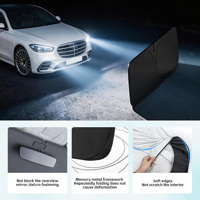 Windshield Sun Shade for Mercedes Benz S-Class s580 2015-2026 Sunshade 300T Windshield Cover Sun Shield Blocks UV Rays Custom Fit Front Window Shade Sun Visor Foldable Keep Cool