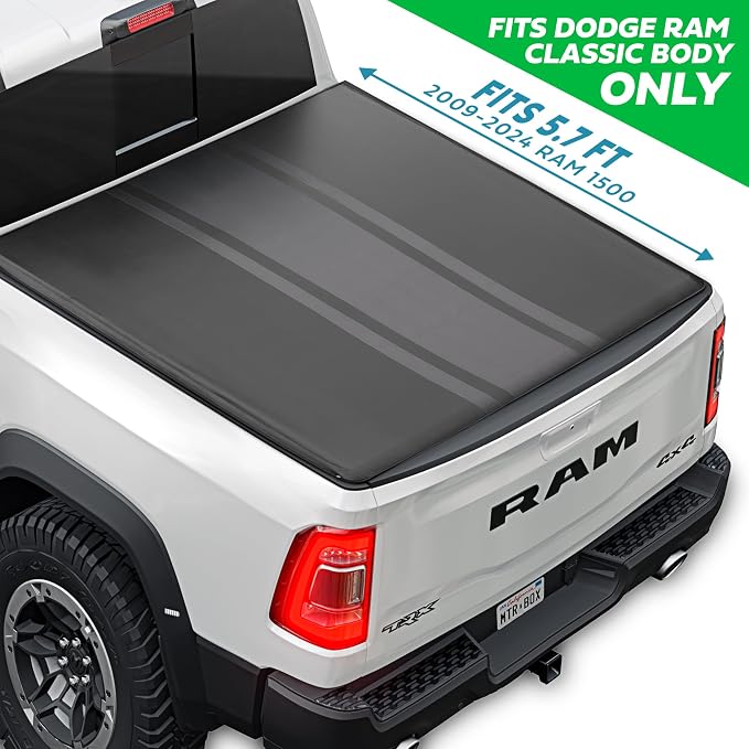 MotorBox Stripe Truck Tonneau Cover for Ram 1500 (2009-2026) / Ram 2500 & 3500 (2009-2026) with Extra Short 5.7 ft Bed Length, All-Weather Soft Roll-Up Truck Bed Cover