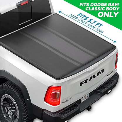 MotorBox Stripe Truck Tonneau Cover for Ram 1500 (2009-2026) / Ram 2500 & 3500 (2009-2026) with Extra Short 5.7 ft Bed Length, All-Weather Soft Roll-Up Truck Bed Cover