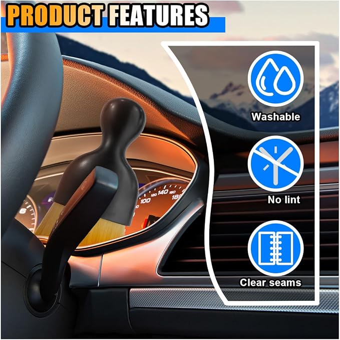 4PCS Car Interior Dust Brush, Soft Bristles Cleaning Brush Car Detailing Brush, Double Head Brush for Car Clean, Car Interior Crevice Brush for Cleaning Dashboard Panels Air Vent Leather (Yellow&Blue)
