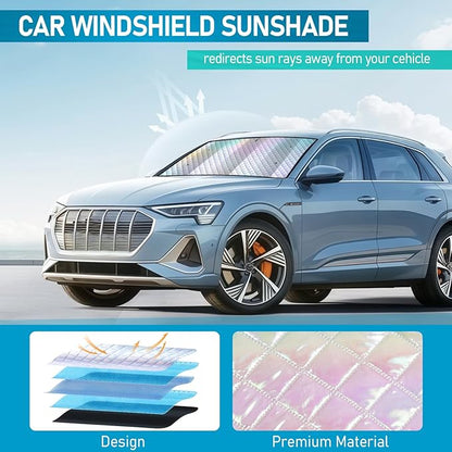 Car Windshield Sun Shade, Folding Car Shades for Front Windows UV Rays Sun Visor Shade, Keeps Your Vehicle Cool
