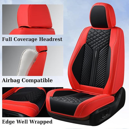 Coverado Car Seat Covers Full Set, 5 Seats Leather Seat Covers for Cars, Waterproof Front and Rear Car Seat Cushions Protectors Universal Fit Most Vehicles (Black&Red)