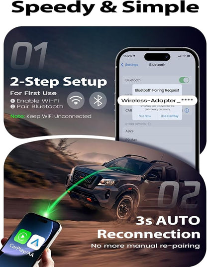 Wireless CarPlay Adapter, Fast Auto Connect, No Lag, Easy Device Switching for 2 Phones, Plug & Play, 5GHz WiFi, Compatible with iPhone 6 or Above
