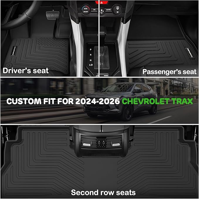 Floor Mats for 2024 2025 2026 Chevrolet Trax Upgrade Trunk Mat with Backrest Mat All Weather Floor Liners TPE Rubber Cargo Liner Fit for 2026 Chevy Trax Anti-Slip Full Set Automobile Mats Accessories