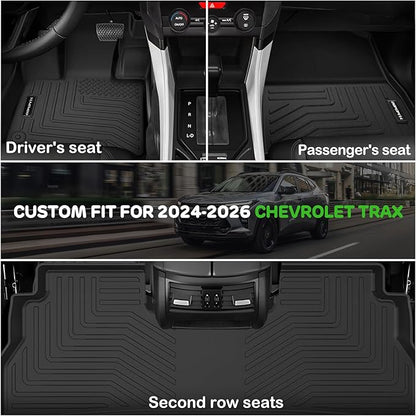 Floor Mats for 2024 2025 2026 Chevrolet Trax Upgrade Trunk Mat with Backrest Mat All Weather Floor Liners TPE Rubber Cargo Liner Fit for 2026 Chevy Trax Anti-Slip Full Set Automobile Mats Accessories