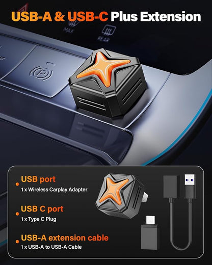 2026 Upgraded Mini Android Auto & Apple CarPlay Wireless Adapter for iPhone, Latest A7 Chip One-Click Switch, 3s Auto Connect, Bluetooth 6.0, 5.8GHz WiFi, Compatible with iOS 12+, Android 11+.
