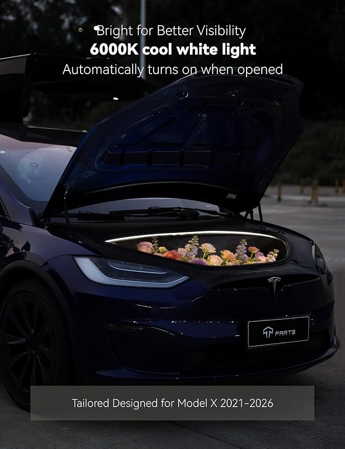 TPARTS Frunk LED Strip for Tesla Model X 2021-2026, Ambient Lights Flexible Silicone Car Lighting Bar Waterproof Model X Front Trunk Interior Accessories(Cool White Light)