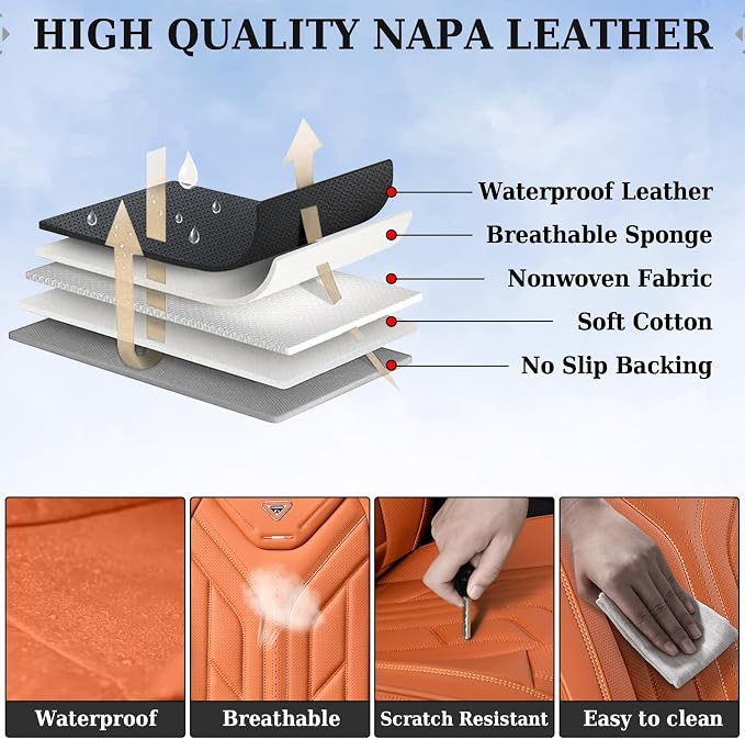 Coverado Seat Covers, Car Seat Covers Front Seats, Leather Seat Covers for Cars, Automotive Seat Covers Car Seat Protector Car Seat Cushion Universal Fit for Most Sedans SUV Pick-up Truck(Orange)