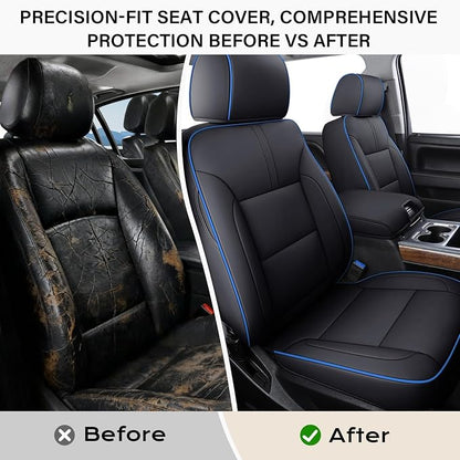 Coverado Chevy Silverado Seat Covers, Faux Leather Seat Covers Fit for Chevy Silverado GMC Sierra 2007-2026 1500, 2015-2026 2500HD 3500HD Crew Double Extended Cab (Front,Blueline)