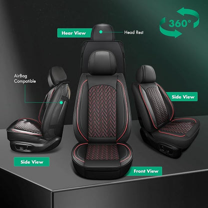 SCITOO Seat Covers Full Set,Universal Car Seat Covers Waterproof Car Seat Protector Automotive Seat Covers,Vehicle Seat Cover Set for Cars SUV Pick-up Truck Sedan (Full Set, Black And Red)