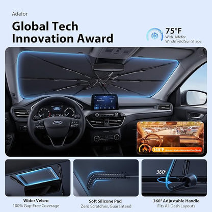 2026 Upgraded Windshield Sun Shade Umbrella for Ford Escape [Precision Custom Fit, Superior UV & Heat Block] Cooling Tech Fabric, Durable Foldable with Storage Bag, Fits 2001-2025