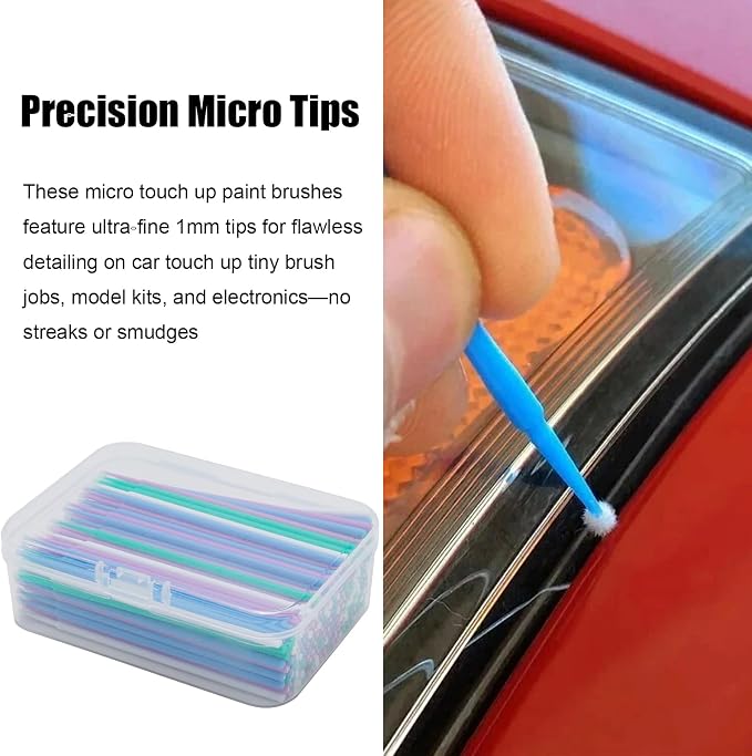 200 Pcs Automotive Touch Up Paint Brushes,Disposable Micro Paint Chip Repair Applicators for Automotive Paint Detailing, Stone Chips,Scratches(1.0, 1.3, 1.8, 2.5MM, Multi)