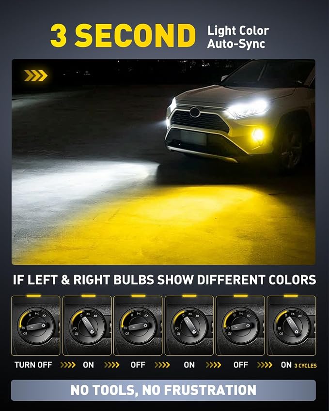 AUXITO 80,000LM H11/H8 LED Switchback Bulbs, 1:1 Mini Size H11 LED Fog Light Bulbs, 6500K & 3000K Dual Color Driving Lamps, No Polarity Plug-and-Play, 60,000H Lifetime