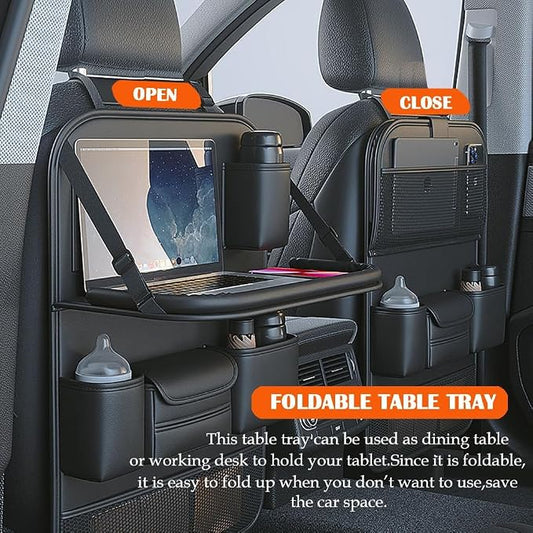 Car Seat Organizers,Multi-functional Back Seat Protectors, Storage Pouches, and Tray Holders (for Cars, Kids, Seat Back and Rear Seats)（Leather 1 Pcs）