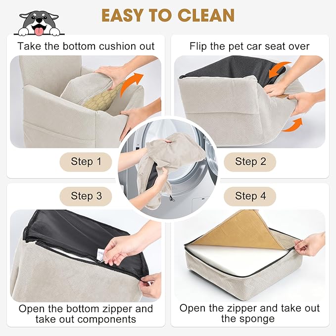 JOEJOY Dog Car Seats for Small Medium Dogs Under 35lbs, Dog Booster Seat with Detachable Washable Cover and Cushion, Memory Foam Pet Car Seat with Safety Belt and Storage Pockets (BGE)